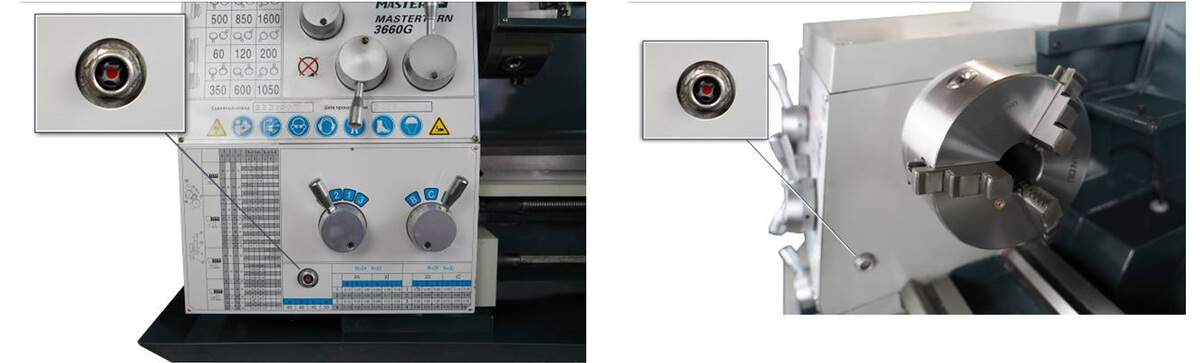 MasterTurn 3660G Передняя бабка токарного настольного токарного станка MasterTurn 3660G оснащена маслоуказательными окошками для оперативного контроля уровня масла 